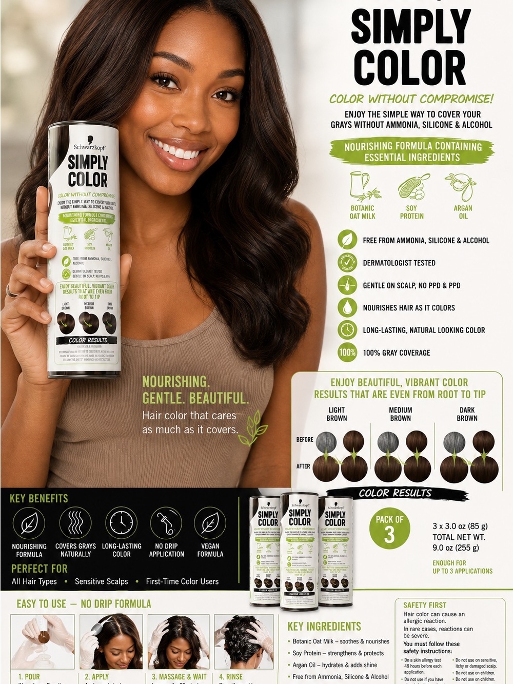 pack of 3 Nourishing Hair Color Spray — Dark Brown